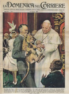 La celebre copertina della Domenica del Corriere che ritrae Orlando Orfei con Papa Giovanni XXIII